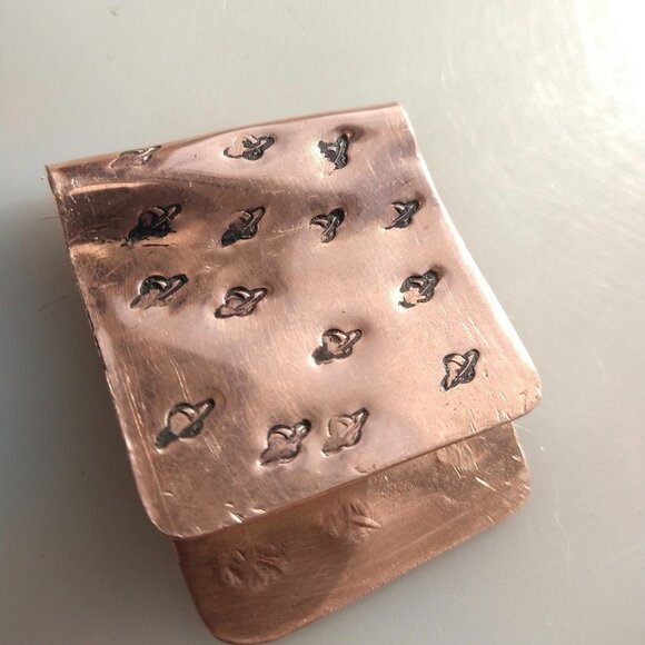 Solid Copper Money Clip Saturn Handmade Rustic Men Planet Gift Usher Father Dad - Picture 4 of 11